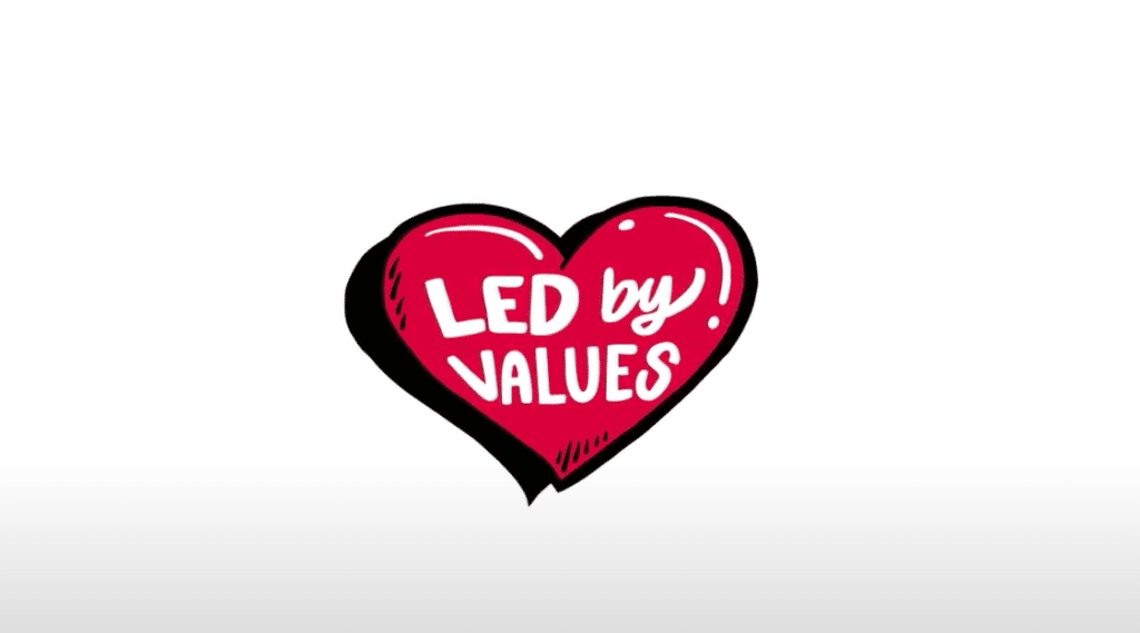 Animation from Alsco - A red heart with the text, "Led by Values".